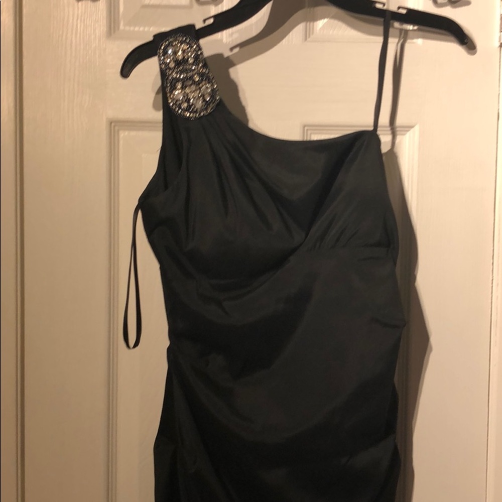 Black one shoulder jeweled dress